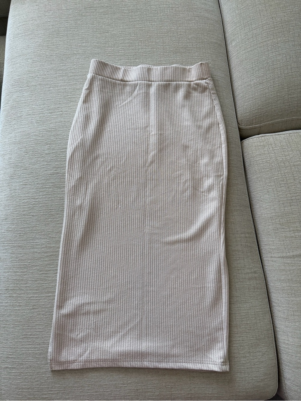 Ribbed Knit Pencil Skirt - Light Beige